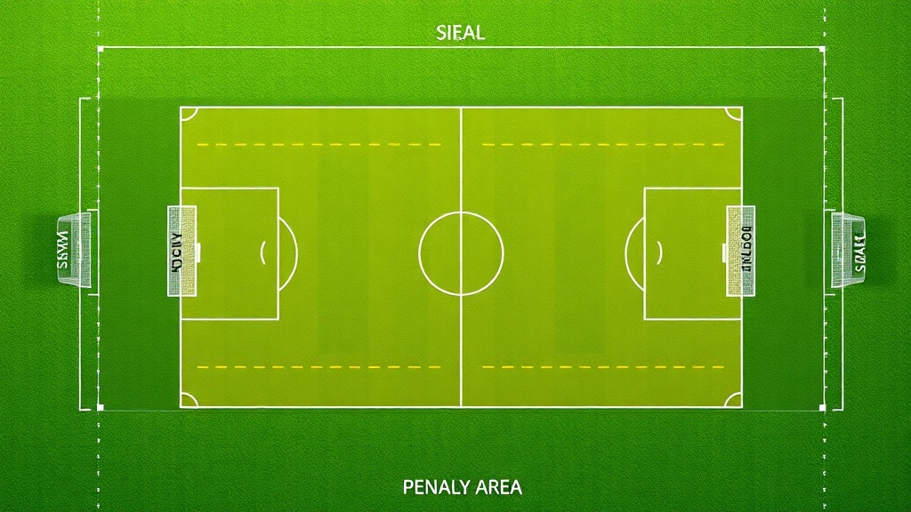 페널티 구역과 골 구역의 상세 치수가 표시된 축구 경기장 부분 다이어그램